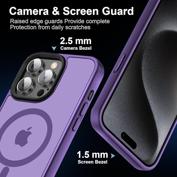 Magnetic Case for iPhone 14 Pro Max Case [10FT-Grade Drop Tested & Compatible with MagSafe] Translucent Anti-Fingerprint Anti Shockproof Protective Shell 6.7 Inch, Deep Purple