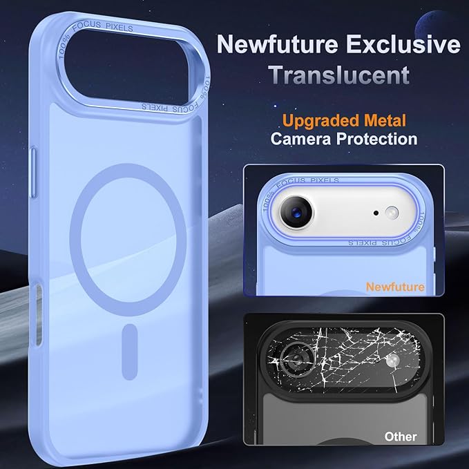 Newfuture Magnetic for iPhone Air Case [Compatible with Magsafe] [Military Grade Drop Protection] Translucent Matte Anti-Scratch Shockproof Protective Phone Cover 6.5 Inch, Blue
