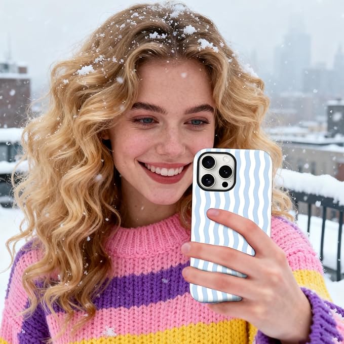 Magnetic for iPhone 14 Pro Max Case Cute Wavy Stripes Phone Case, Shockproof Slim TPU and Hard PC Protective Phone Cover Compatible with MagSafe Designed for Women Girls, Blue