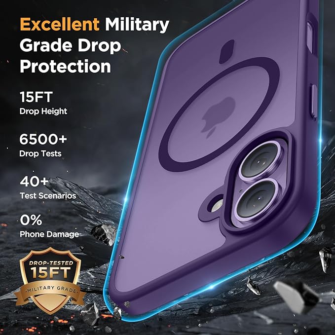 Miracase Magnetic for iPhone 17 Case (Compatible with MagSafe) with Screen Protector Military-Grade Protection, Anti-Fingerprint Translucent Matte Phone Cover for iPhone 17 6.3 inch, Dark Purple