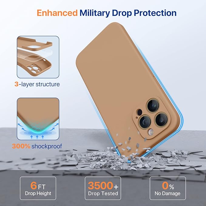 Miracase Designed for iPhone 14 Pro Max Phone Case with Screen Protector,[Upgraded Enhanced Camera Protection],Shockproof Liquid Silicone Case with Microfiber Lining,6.7 inch, Chocolate
