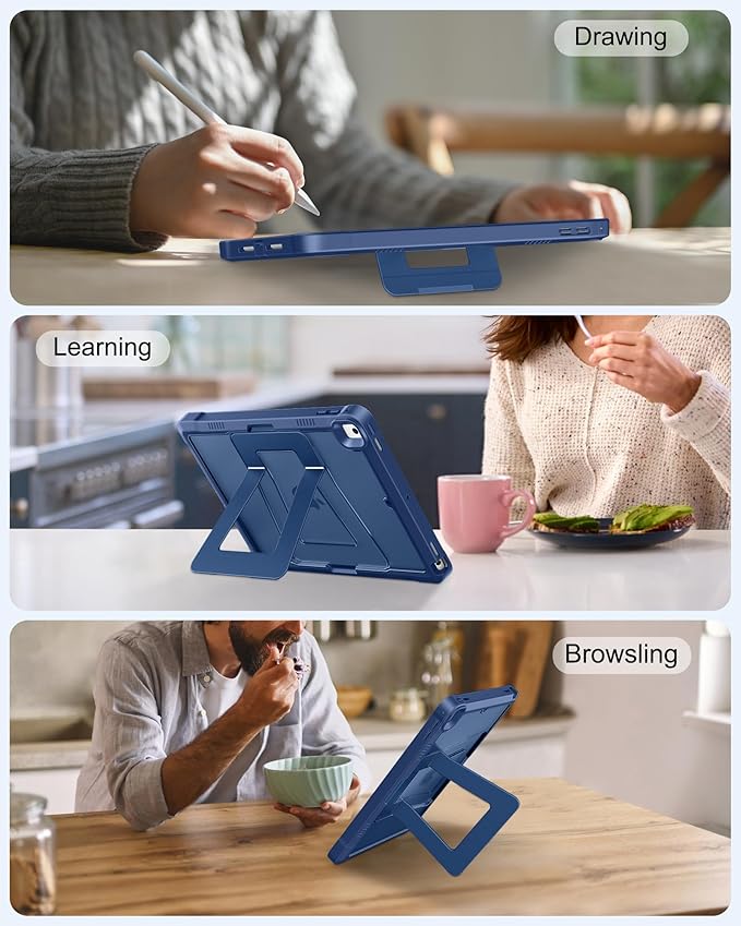DTTO Case for iPad 6th/5th Generation 9.7 Inch 2018/2017, Adjust Kickstand Freely, Built-in Screen Protector, Frosted Full-Body Shockproof Protective Cover for iPad Air 2 / Pro 9.7, Navy Blue