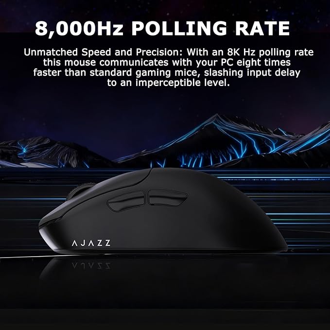 AJ179PRO PAW3395 26000 DPI Gaming Mouse, 8000Hz Polling Rate, 58g Ultra-Light, Tri-Mode (2.4G/Wired/Bluetooth 5.2), Magnetic RGB Charging Dock, Ergonomic Right-Hand Design, Black
