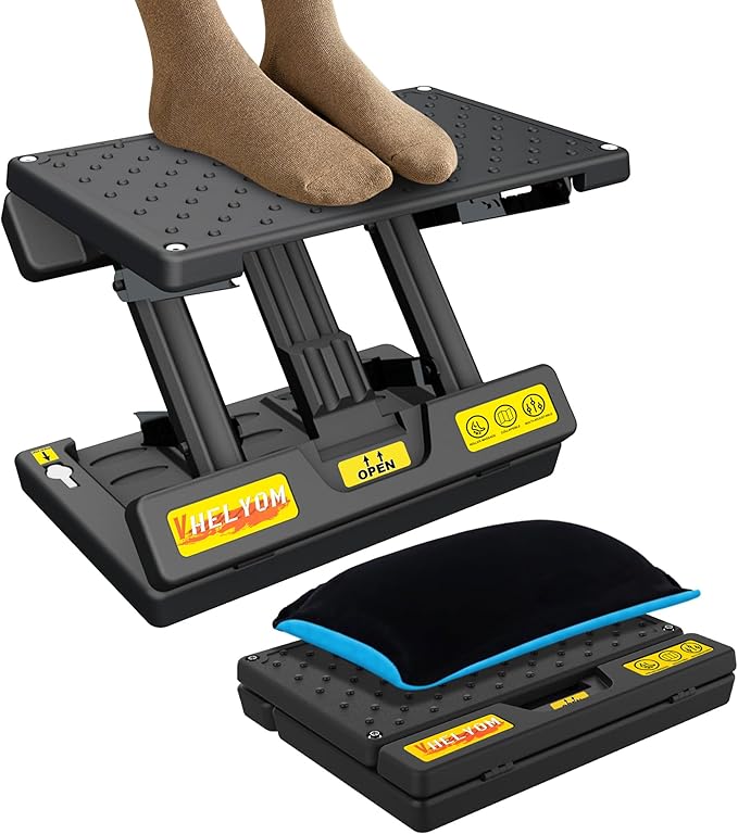 Foot Rest for Under Desk at Work,4-Section Height Adjustable,with Massage Roller and Thick Cushion,Ergonomic Foot Rest,for Car,Office,Computer,Gaming,Adjustable Metal Frame,All-Season Use
