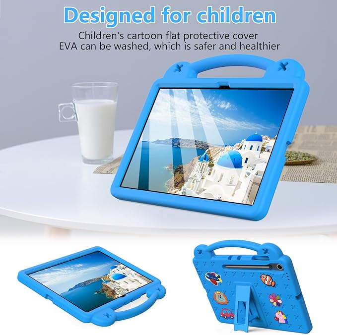 AKABEILA Compatible with Samsung Galaxy Tab A11 2025 Tablet Case, Kids Friendly Universal Lightweight Shockproof Protective Case with Shoulder Strap & Stand Handle Sky Blue