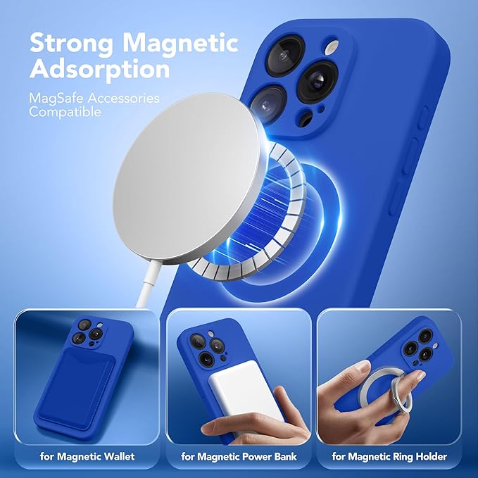 Magnetic for iPhone 15 Pro Case, Compatible with MagSafe, [Full Camera Protection][Screen Protector] Silicone Shockproof Protective Phone Case for iPhone 15 Pro 6.1", Klein Blue