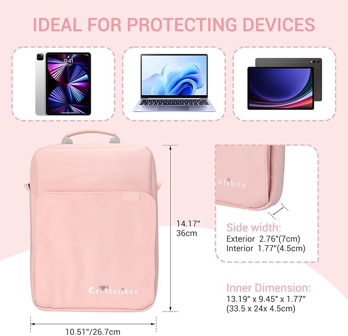 13 Inch Proctive Tablet Sleeve Bag Handle Carrying Case with Shoulder Strap Fits iPad Pro 11 inch,10th 10.9,iPad 9/8/7th Gen, Tab S8/S9 11", Pink