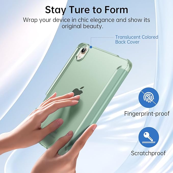 MoKo for iPad mini 7 A17 Pro Case 2024, iPad mini 6th Generation Case 8.3 Inch 2021 with Pencil Holder, Slim Light Trifold Smart Protective Cover with Hard PC Translucent Back Shell, Tequila Green