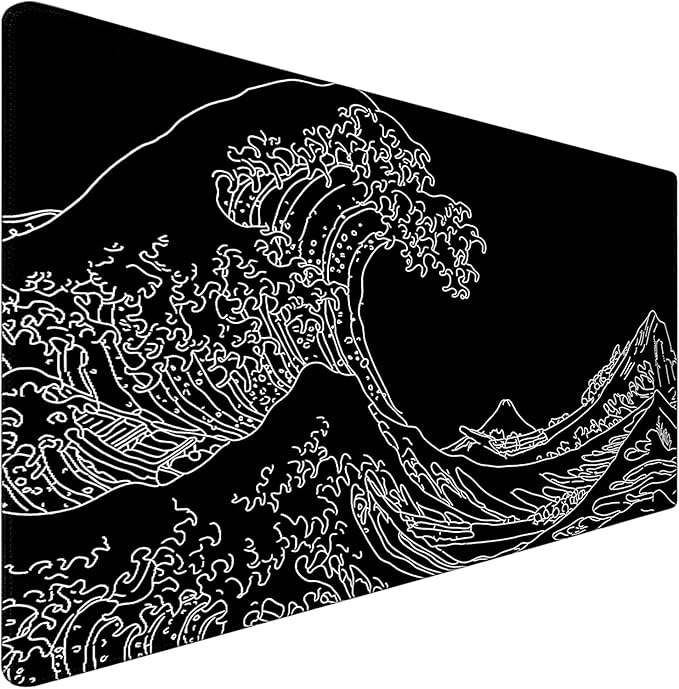 Large Gaming Mouse Pad, Waterproof Extra Large Big Mouse Pad with Stitched Edge, XXXL Non-Slip Black Computer Long Mousepad for Gamer, Office & Home, Wave Lines
