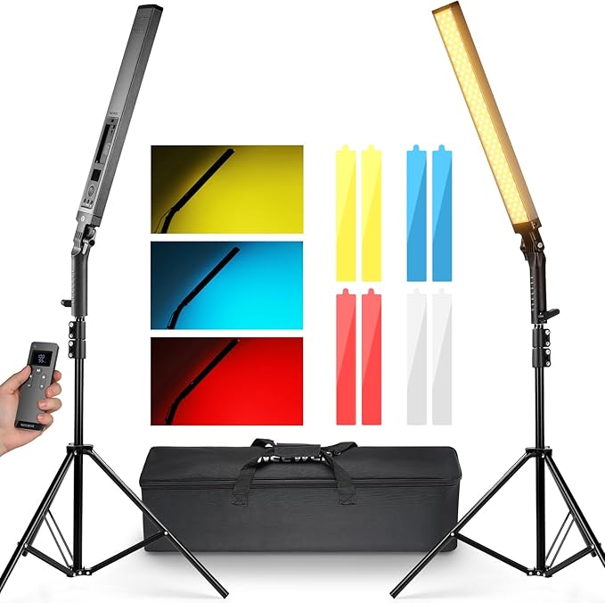 NEEWER Upgraded LED Video Light Stick & 2.4G Remote Kit, 2 Pack Handheld Dimmable 3200K~5600K CRI97+ Video Lighting with Stands/Filters/Bag for YouTube Video Recording Photography Gaming, BH20B Black