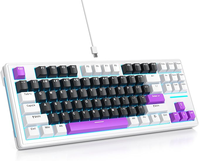 Owpkeenthy 75 Percent Gaming Keyboard Gasket Mounted with Pre-lubed White Switch, 87 Key Wired Mechanical Keyboard Hot Swappable RGB Backlit for MAC Win (R-Purple)