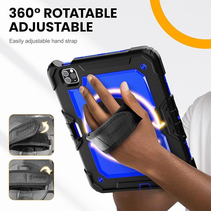 Timecity Case for iPad Pro 11 inch 4th Generation 2022, Shockproof Case with Screen Protector &Pencil Holder+Rotating Stand+Handle for iPad Pro 11 2021/2020/2018 (3rd, 2nd, 1st Gen) - Dark Blue
