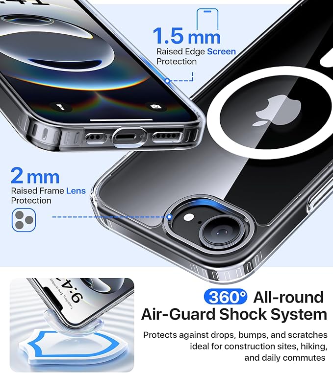 Eastinbox Magnetic Shockproof for iPhone 17e & iPhone 16e Case [Compatible with MagSafe] [Military-Grade Protection] Anti-Yellowing, Matte Protective Phone Case for iPhone 17 e/16 e 6.1", Clear