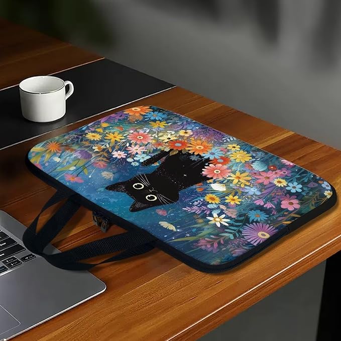 Art Cat Shockproof Portable Laptop Sleeve Case 10 Inch for Men and Women Neoprene Cover Soft Carrying Travel Case Fit Dell Lenovo Toshiba HP Chromebook (Whimsical Floral)