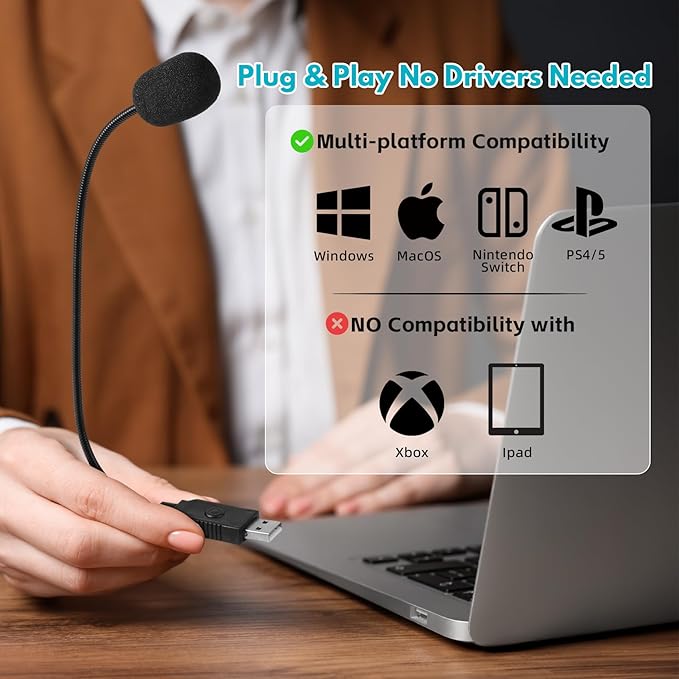 Mini USB Microphone for Laptop, External Desktop Computer Small Mic, Condenser Portable Mic with Gooseneck & Mute Button, Compatible With PC and Mac, Plug & Play, For Meeting, Call Voice (Black)