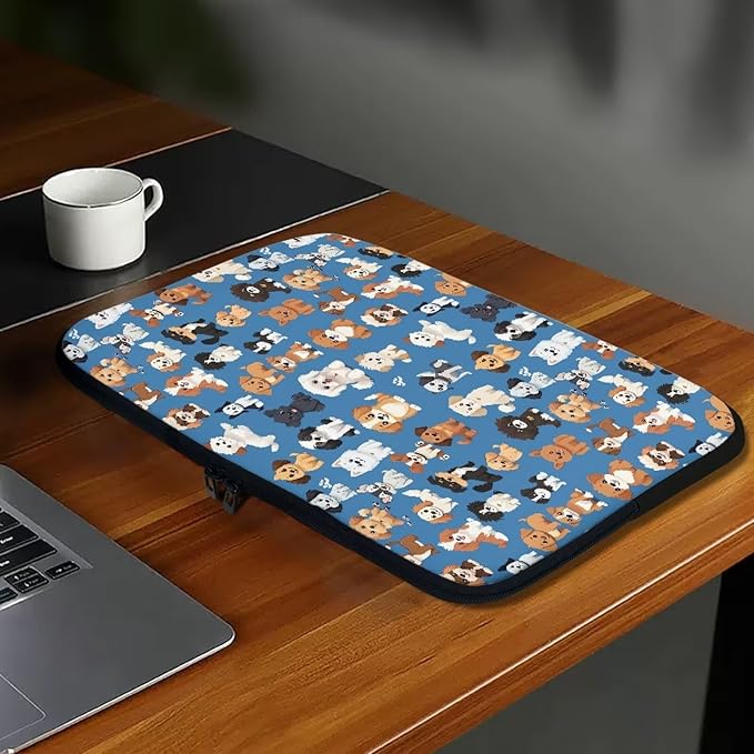 Puppy Dog Laptop Sleeve for Women Teen Girls 15inch Laptop Protector with Multiple Uses Lightweight Computer Sleeve Cute Tablet Bag Laptop Carrying Case Blue