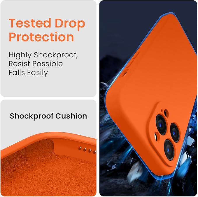 FireNova Designed for iPhone 13 Pro Max Case, Silicone [Camera Protection] Phone Case, Soft Anti-Scratch Microfiber Lining Inside, 6.7 inch, Neon Orange New