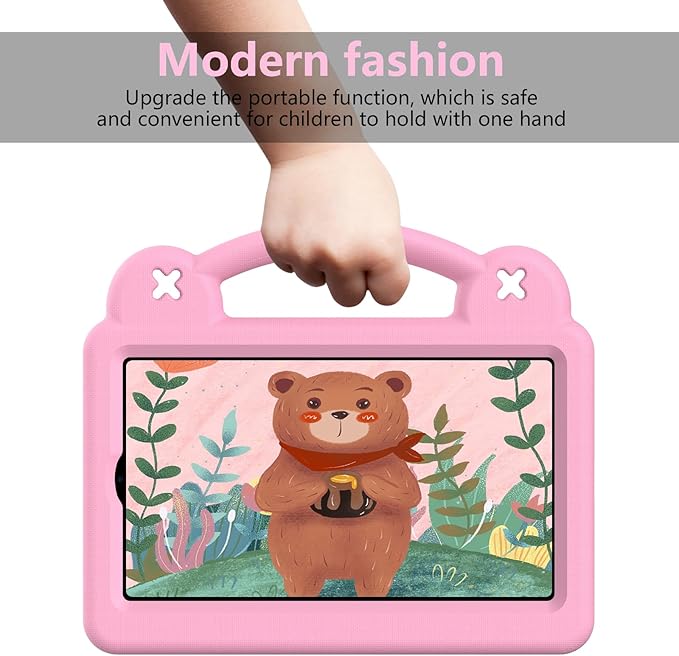 AKABEILA Compatible with ONN 7.0 Tablet (4nd Gen)-100135924(2024) Tablet Case, Kids Friendly Universal Lightweight Shockproof Protective Case with Shoulder Strap & Stand Handle & Pen Tray Pink