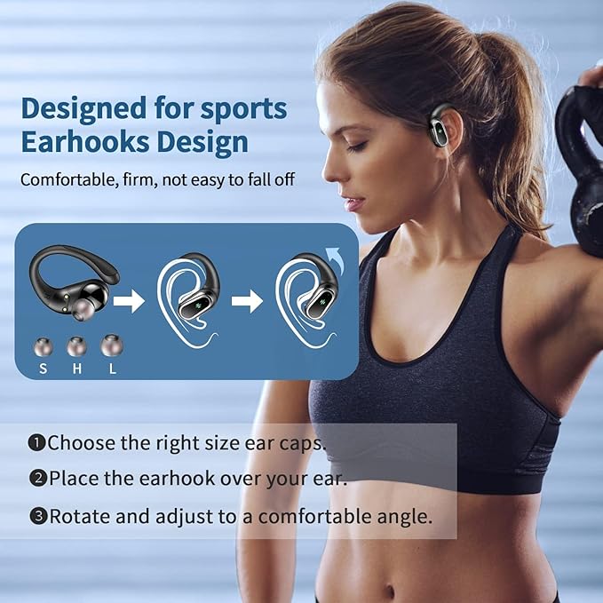 Wireless Earbuds, 2026 Bluetooth 5.4 Headphones Sport, 60Hrs HiFi Stereo Deep Bass Over-Ear buds with ENC Noise Cancelling Mic, IP7 Waterproof & LED Display Earphones with Earhooks for Workout/Running