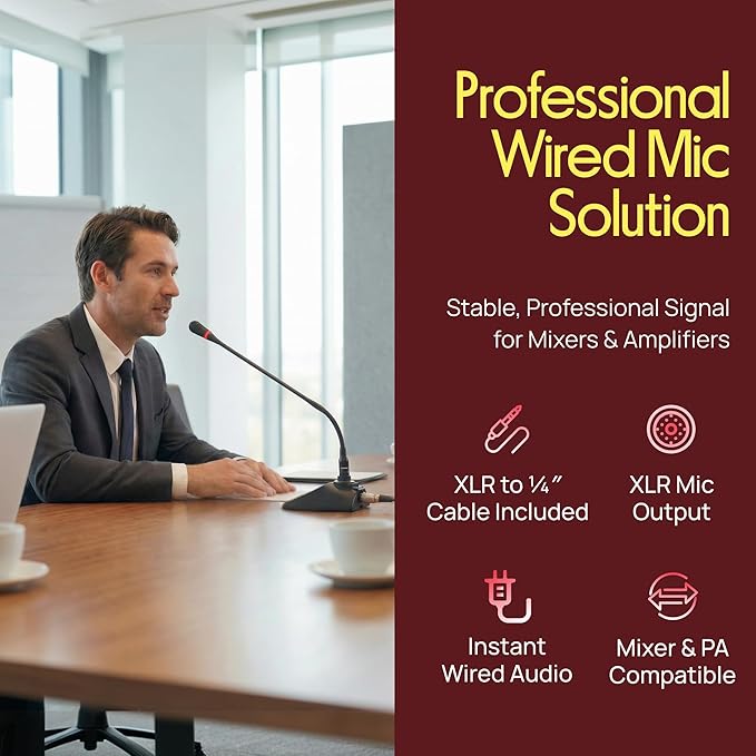 Desktop Gooseneck Wired Microphone System - Table Mounted Corded Voice Condenser Mic with Pop Filter - XLR to 1/4'' Sound Cord - for Karaoke, Conference, Studio Audio Recording - Pyle PDMIKC5 Black