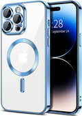 Hython Magnetic Clear for iPhone 14 Pro Max Case with Camera Lens Protector [Compatible with MagSafe] Plating Edge Slim Soft TPU Cover Protective Phone Case for iPhone 14 Pro Max 6.7", Light Blue