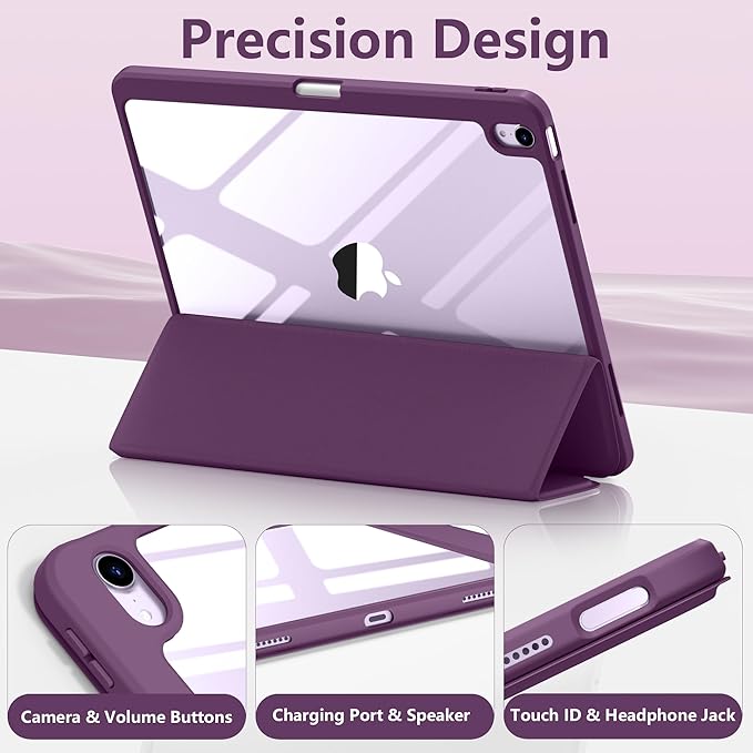 Wenlaty for iPad Air 13 Inch Case M4/M3/M2 (2026/2025/2024) with Pencil Holder, Slim Trifold Stand Protective Cover for iPad Air 13 Case with Clear Transparent Back, Auto Wake/Sleep -BerryPurple