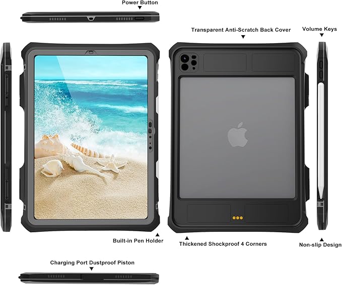 Ultimate Protection Compatible with iPad Pro 11 M4 2024 M5 2025 Released 11 Inch - Waterproof, Shockproof, and Dustproof Case Ages and Activities (Black)