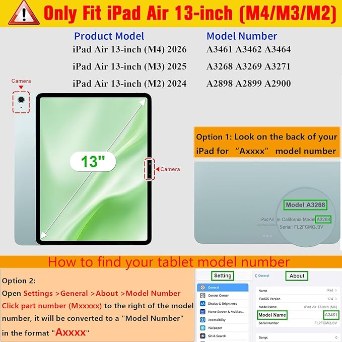 Kids Case for Apple iPad Air 13 inch Tablet M4/M3/M2 (2026/2025/2024) with Pencil Holder, Anti-Slip Handle Slim Lightweight Stand Shockproof Soft EVA Protective Silicone Bumper Cover, Black