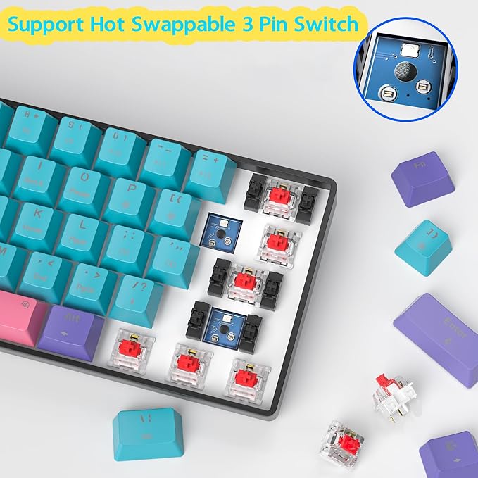 Fogruaden 60 Percent Wireless Gaming Keyboard, Wired/Bluetooth Mechanical Keyboard 60%, RGB Backlit, Hot-Swappable Red Switch