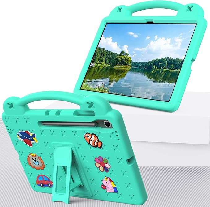 AKABEILA Compatible with Samsung Galaxy Tab A11 2025 Tablet Case, Kids Friendly Universal Lightweight Shockproof Protective Case with Shoulder Strap & Stand Handle Mint Green