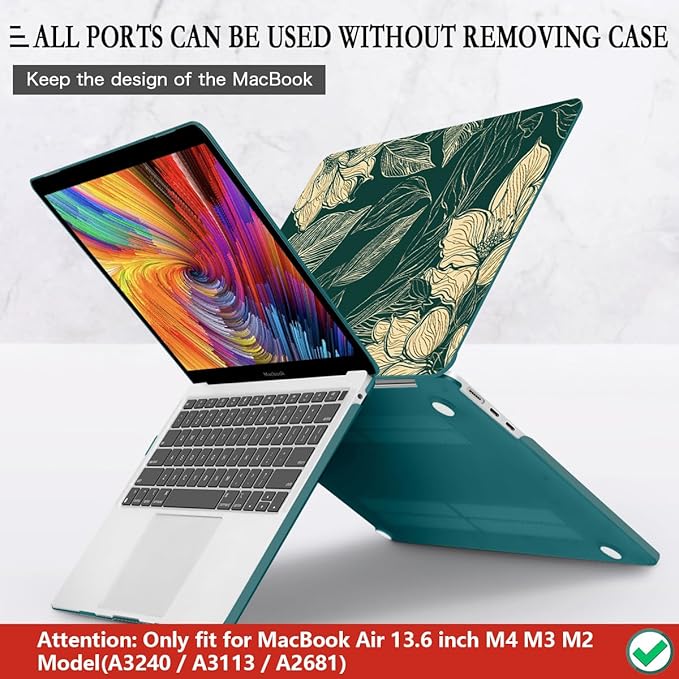 CISSOOK Compatible with MacBook Air 13.6 inch Case 2022 2023 2024 2025 2026 Release A2681 A3113 A3240 A3449 M2 M3 M4 M5, Plastic Hard Shell Case Keyboard Cover Screen Protector, Elegant Floral