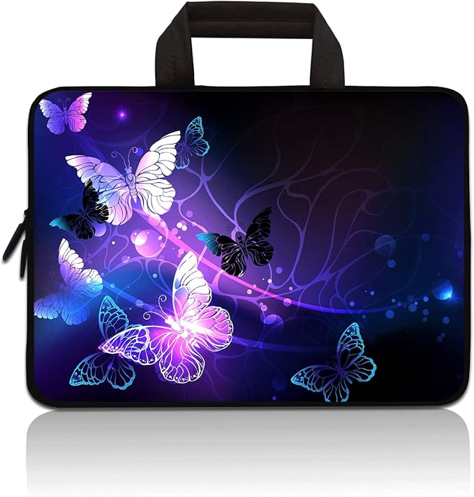 Universal 7-9 inch Kids Tablet Sleeve Case Bag, Shock-Proof Neoprene Zipper Handle Pouch Portable Case Bag Compatible with 7" 8" 8.5" 8.9" 9" Apple iPad mini, Samsung, HP (Purple Butterfly)