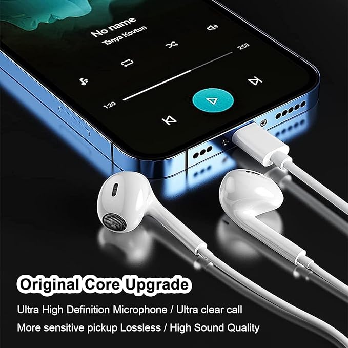 USB C Headphones for iPhone 17 16 15, Type C Earphones with Mic & Remote Control Noise Cancelling, Wired Ear Buds USB-C HiFi Bass Earphones for iPhone 17/16/15 Pro Max, for iPad Pro, Most USB C Jack