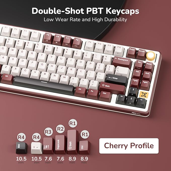 RK ROYAL KLUDGE X87 Gasket Mechanical Keyboard, 75% Wireless Gaming Keyboard with Touchable X-Plate & Volume Knob, Bluetooth/2.4GHz/Wired, Hot Swappable RGB Backlit (Red, Linear Cream Switch)