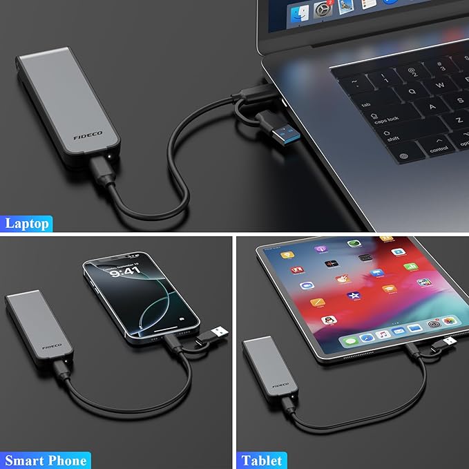 FIDECO M.2 NVMe SSD Enclosure, M.2 NVMe to USB Adapter, USB 3.2 Gen 2 (10Gbps) SSD Reader for M & M+B Key, Sandwich Style Design, Tool-Free Installation, Support UASP and Trim (Grey)