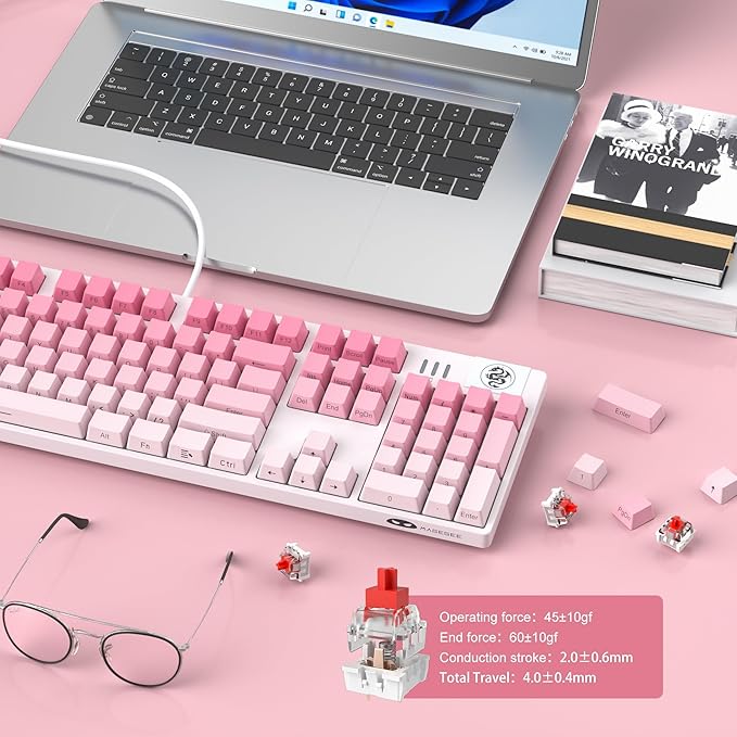 MageGee Mechanical Gaming Keyboard, Wired USB RGB Backlit Keyboard, 104-Key 100% Anti-Ghosting Mechanical Keyboard with Red Switches, Side-Printed Keycaps for Windows PC & Mac