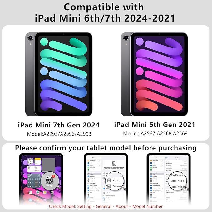 Case for iPad mini6/7,Dual Multi-Angle Adjustable Kickstand Protective Case with Built-in Pencil Holder,Hard Backplate,Black