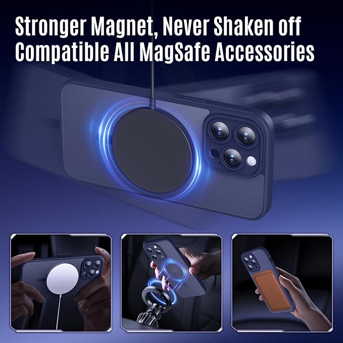 Symcele Designed for iPhone 12 Pro Max Case, Compatible with MagSafe, with Privacy Screen Protectors X2, [Camera Protection] [15FT Military Drop Protection] Shockproof Phone Case, 6.7", Deep Blue