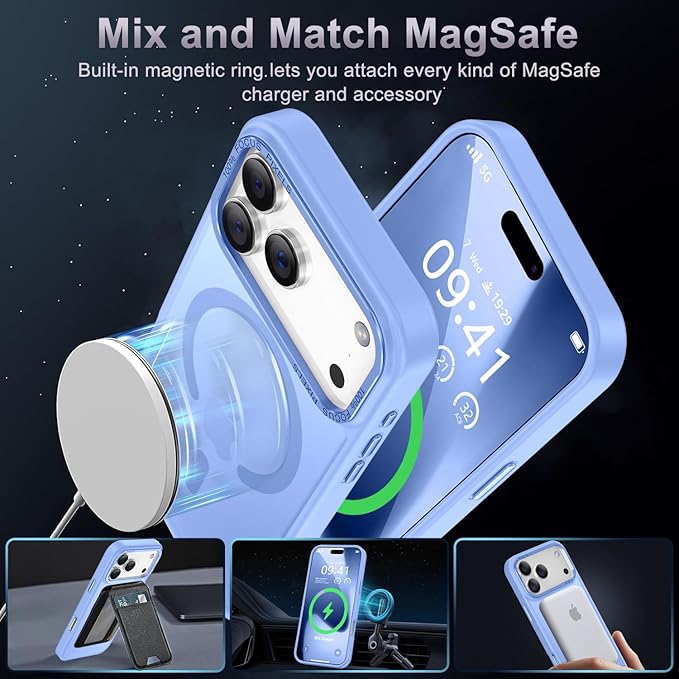 Newfuture Magnetic for iPhone 17 Pro Case [Compatible with Magsafe] [Military Grade Drop Protection] Translucent Matte Anti-Scratch Shockproof Protective Phone Cover 6.3 Inch, Blue