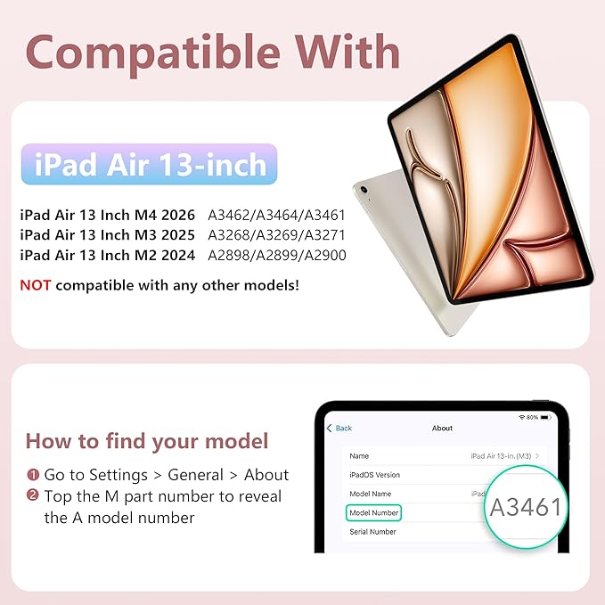 Wenlaty for iPad Air 13 Inch Case M4/M3/M2 (2026/2025/2024) with Pencil Holder, Slim Trifold Stand Protective Cover for iPad Air 13 Case with Clear Transparent Back, Auto Wake/Sleep -Pink