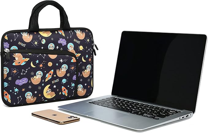 11 11.6 12 12.1 12.5 inches Laptop Sleeve Chromebook Case Ultrabook Case Notebook Sleeve PC Messenger Bag Tablet Case Neoprene Handle Sleeve for Women Men, Two Pockets(Space Sloth)