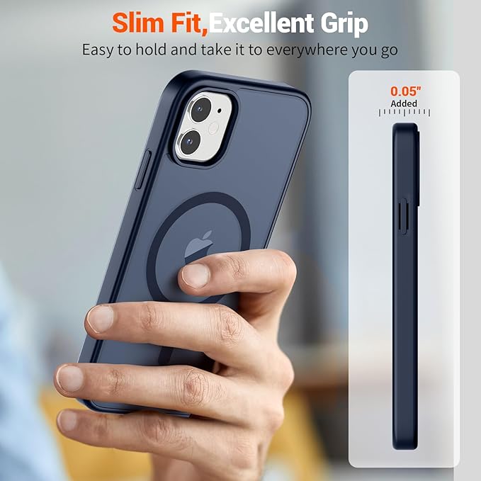 SUPFINE Magnetic for iPhone 11 Phone Case (Compatible with MagSafe) (Military Grade Drop Protection) Translucent Matte Shockproof Phone Cover,Dark Blue