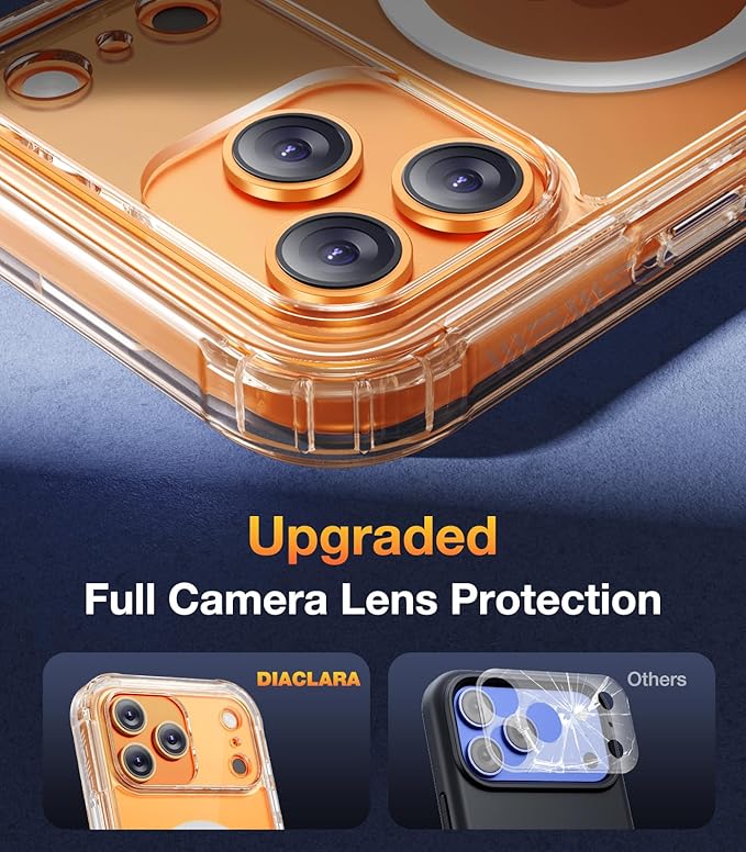 Diaclara Magnetic Designed for iPhone 17 Pro Case 6.3'' [Full Camera Protection] Full Body Bumper,[Compatible with MagSafe] Military Drop Proof Phone Case w/Built-in Screen Protector, Clear