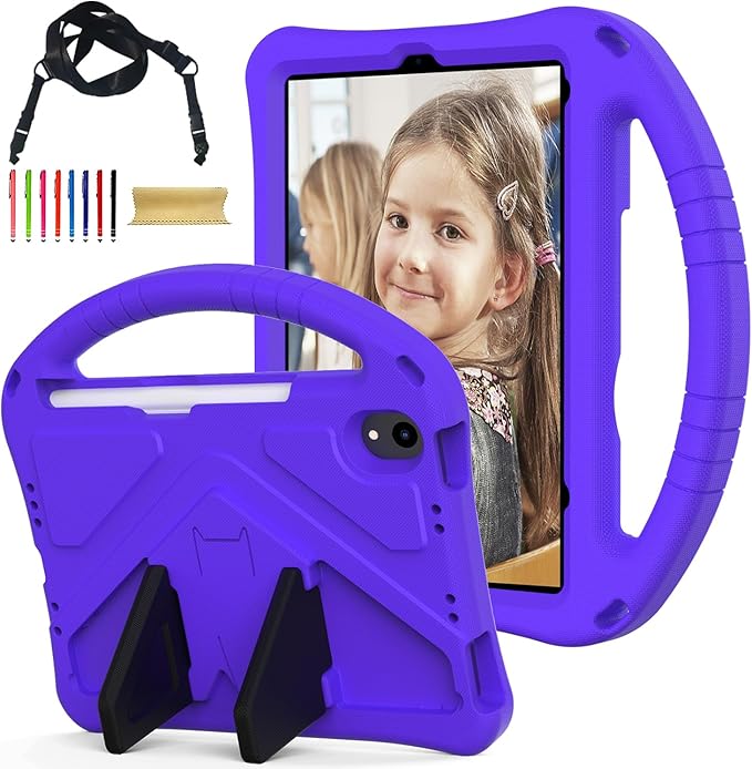 Kids Case for Apple iPad mini 7 2024/ iPad mini 6 2021 8.3", EVA Durable Shockproof Handle Kickstand Lightweight Kids Friendly Cover Case with Shoulder Strap, Purple
