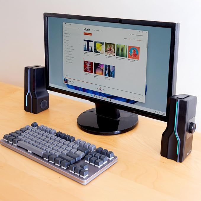 Desktop USB Powered 2-in-1 Soundbar Stereo Speaker, RGB LED Light