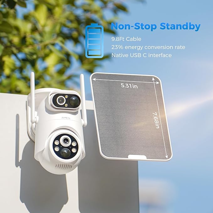 Eseecloud Dual Lens Solar Security Camera Wireless Outdoor, 5GHz Wi-Fi, Battery, AI Motion Tracking,Color Night Vision, Two Way Audio, Easy to Setup, Audible Flashlight Siren, 180 Days Exchange Policy