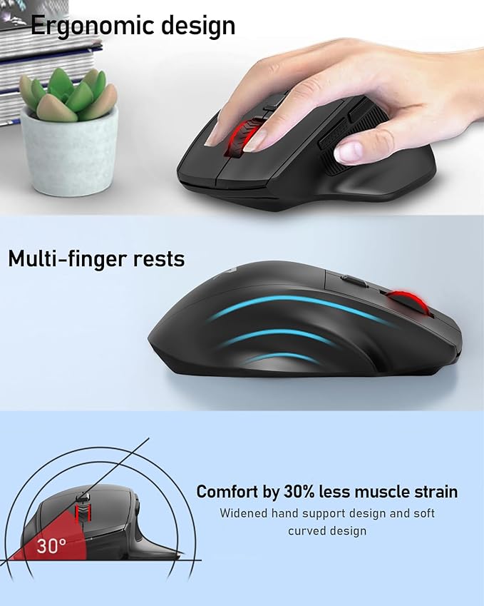 Redragon Big Wireless Mouse for Medium to Large Hands, 2.4GHz Ergonomic Computer Mouse, 6 Buttons, 4000 DPI, Full Sized USB Optical Mouse for Laptop, PC, Chromebook