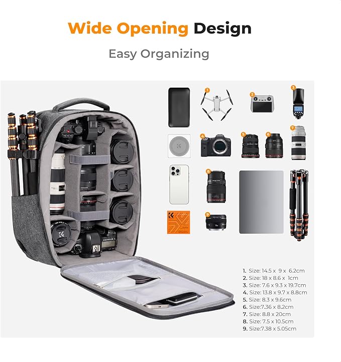 K&F CONCEPT Camera Backpack,Hardshell Photography DSLR Camera Bag with 15-15.6 Inch Laptop Compartment Waterproof Hard Shell Camera Case Compatible with Canon/Nikon/Sony/DJI Mavic Drone