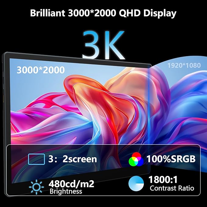 Portable Monitor 13.5'' 3000×2000 IPS 3:2 Screen, 100% sRGB HDR USB-C HDMI Second Monitor for Laptop, Ultra-Slim Portable Display with Adjustable Damping Stand, Plug & Play for PC Mac Phone