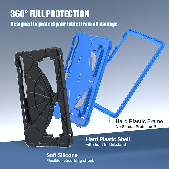 AKABEILA Compatible with Samsung Galaxy Tab S10 FE 2025/Tab S10 Lite 2025 Tablet Case，Lightweight Shockproof Rugged Protective Cover with Kickstand for Kids Children Boys Babies Black Blue